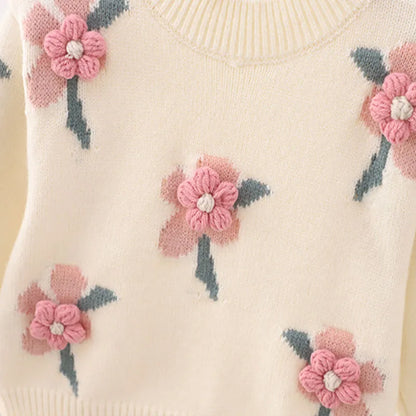 Girls’ Floral Knit Sweater - SnugBubs Australia