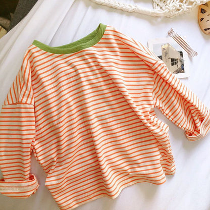 Kids’ Striped Long Sleeve Cotton T-Shirt SnugBubs Australia