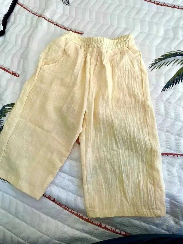 Baby Boy Girl Pant Cotton and Linen Cropped Trousers Child Trousers Long Kid Summer Pant Baby Infant Clothes SnugBubs Australia