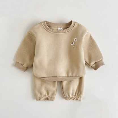 Embroidered Daisy Pullover Sweatshirt & Jogger Pants SnugBubs Australia
