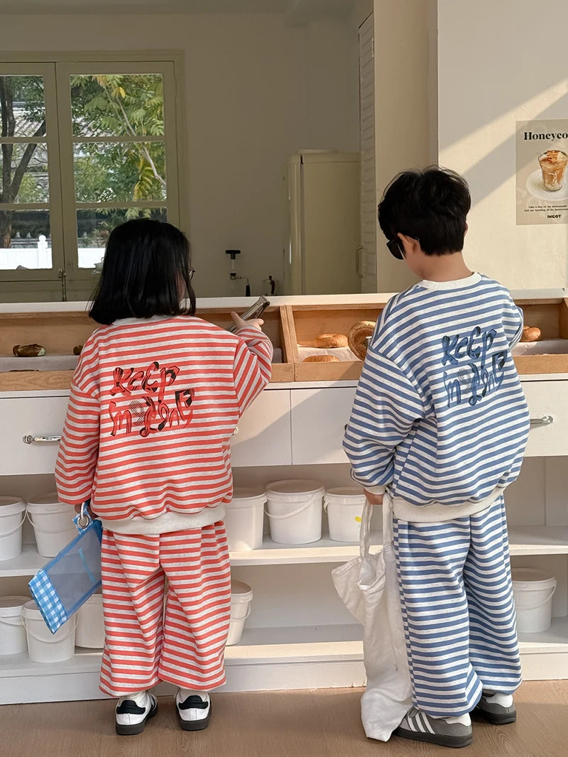 Spring Children's Clothes Boys' Tracksuit Kid's O-Neck Hoodie Set Girls' Korea Striped Letter Printed Sweatshirt 2Pcs Suit SnugBubs Australia