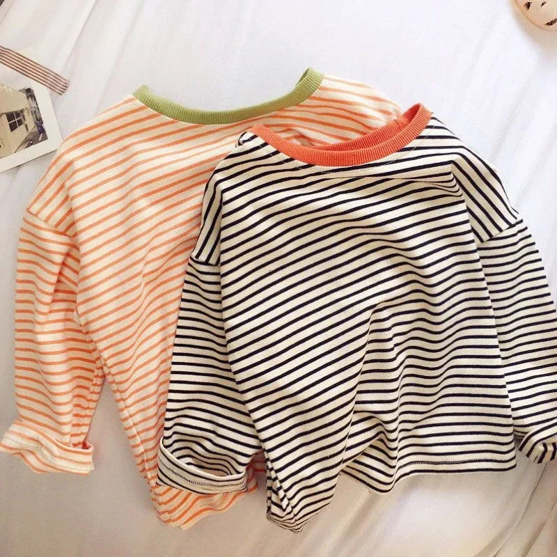 Kids’ Striped Long Sleeve Cotton T-Shirt SnugBubs Australia