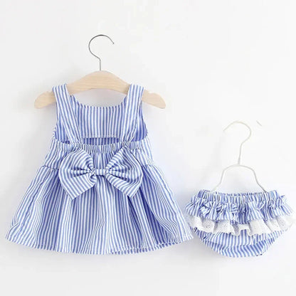 Dress 2-Piece Set – Striped Pattern Dress + Shorts SnugBubs Australia