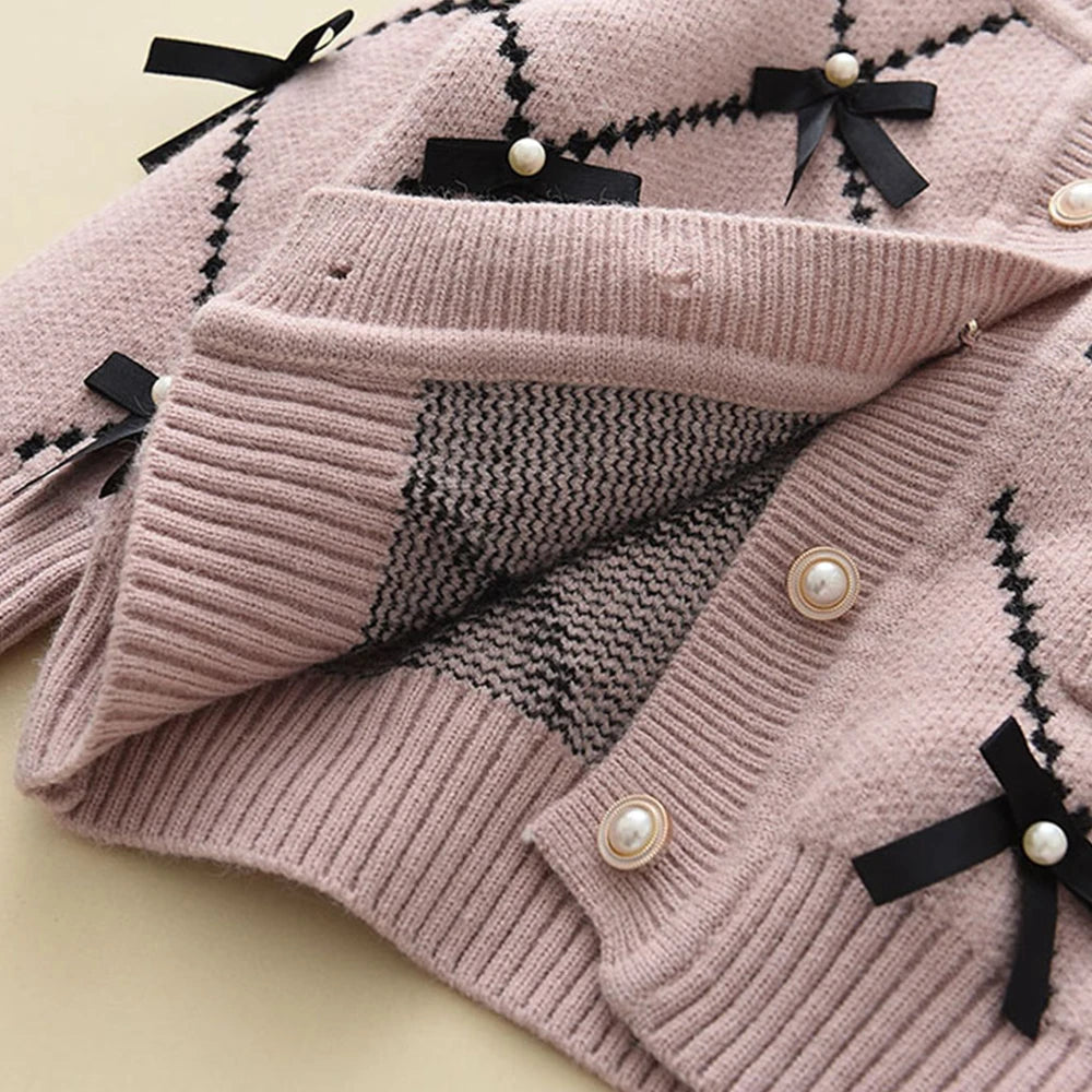 2PC Knitted Sweatshirt & Pants Set with Bow