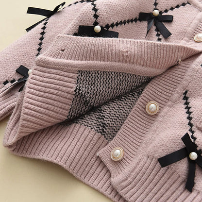 2PC Knitted Sweatshirt & Pants Set with Bow