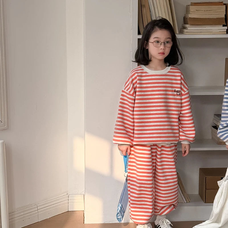 Spring Children's Clothes Boys' Tracksuit Kid's O-Neck Hoodie Set Girls' Korea Striped Letter Printed Sweatshirt 2Pcs Suit SnugBubs Australia