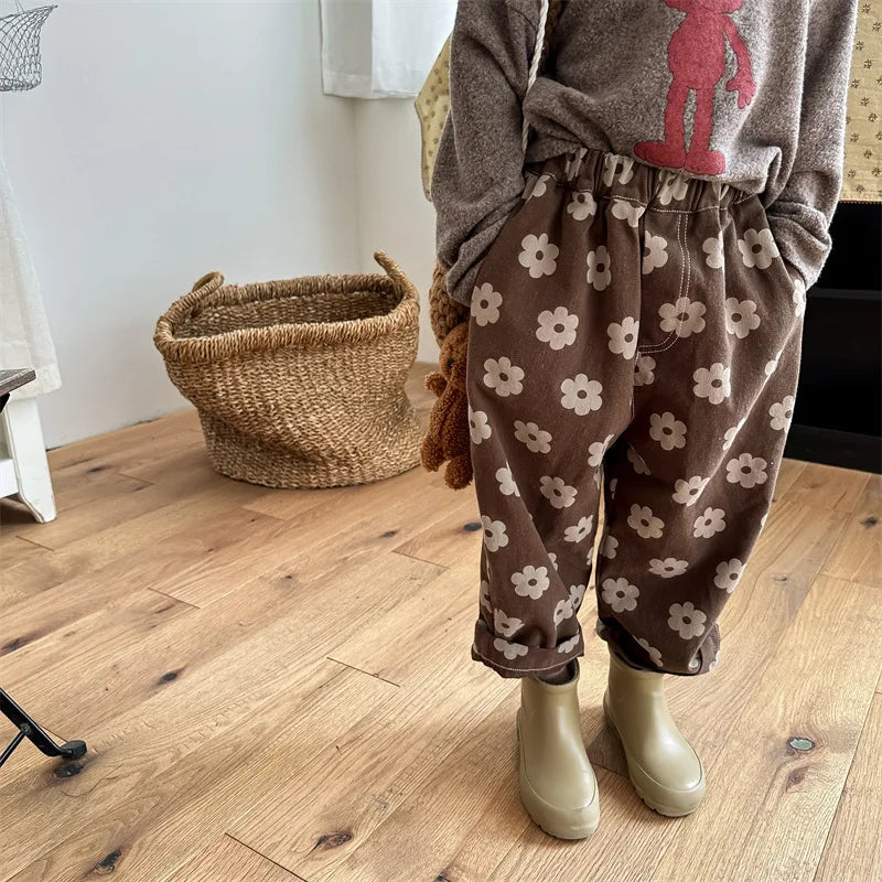 Autumn New Children Loose Trousers Vintage Flower Print Girls Harem Pants Baby Boys Casual Pants Cotton Baby Trousers Clothes SnugBubs Australia