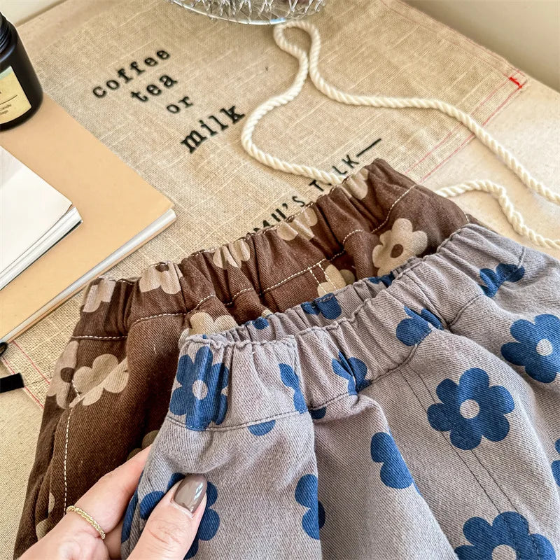 Autumn New Children Loose Trousers Vintage Flower Print Girls Harem Pants Baby Boys Casual Pants Cotton Baby Trousers Clothes SnugBubs Australia