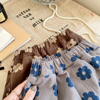 Autumn New Children Loose Trousers Vintage Flower Print Girls Harem Pants Baby Boys Casual Pants Cotton Baby Trousers Clothes SnugBubs Australia