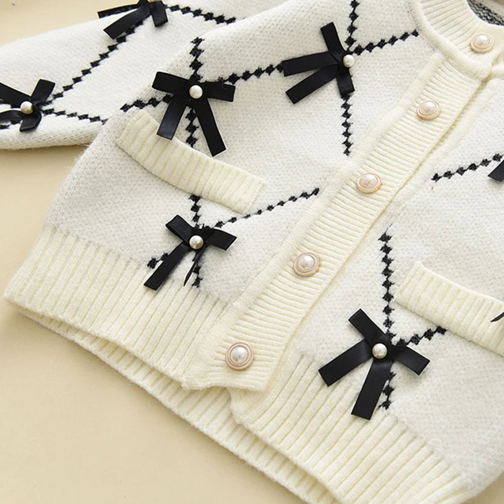 2PC Knitted Sweatshirt & Pants Set with Bow