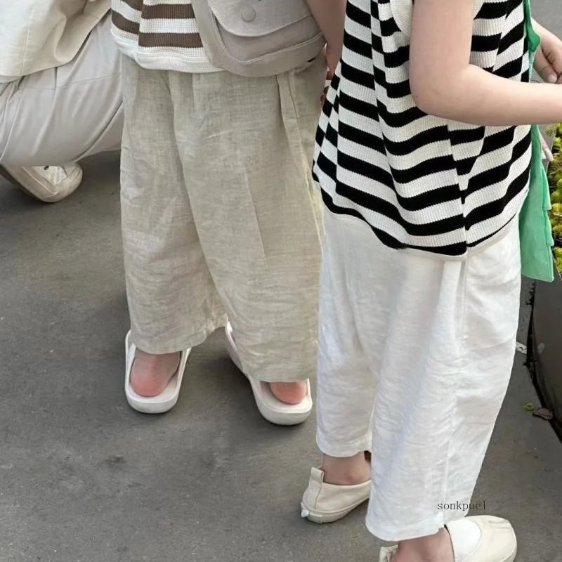 Baby Boy Girl Pant Cotton and Linen Cropped Trousers Child Trousers Long Kid Summer Pant Baby Infant Clothes SnugBubs Australia