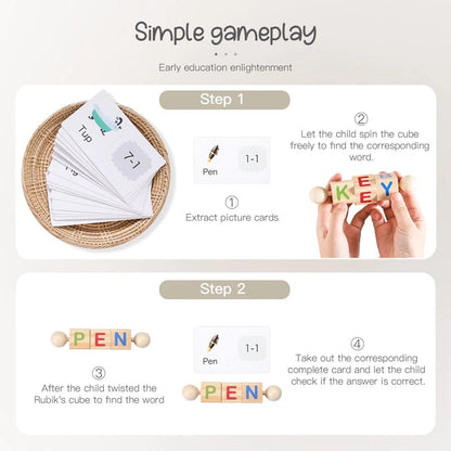 Montessori Word Spelling Game – Kids Educational Puzzle with Picture Matching Cards SnugBubs Australia