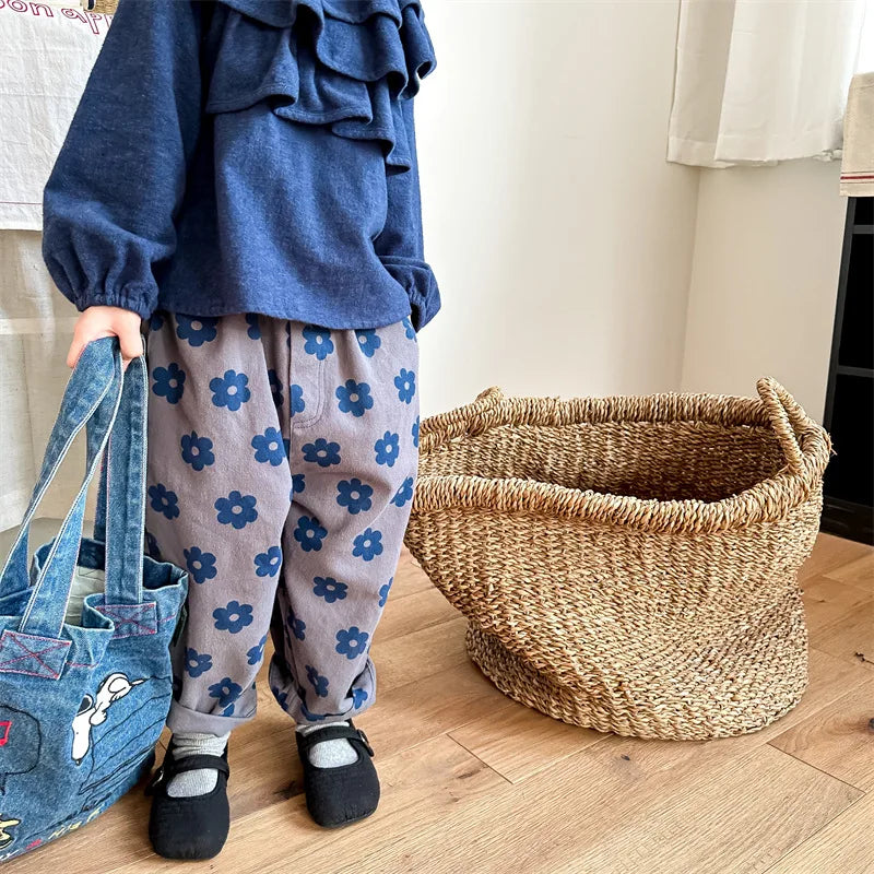 Autumn New Children Loose Trousers Vintage Flower Print Girls Harem Pants Baby Boys Casual Pants Cotton Baby Trousers Clothes SnugBubs Australia