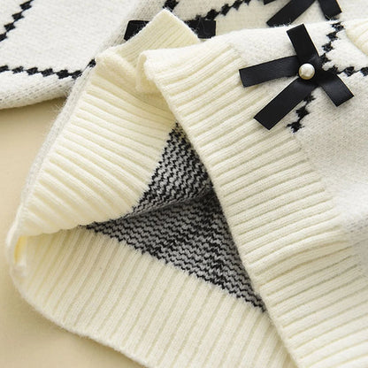 2PC Knitted Sweatshirt & Pants Set with Bow