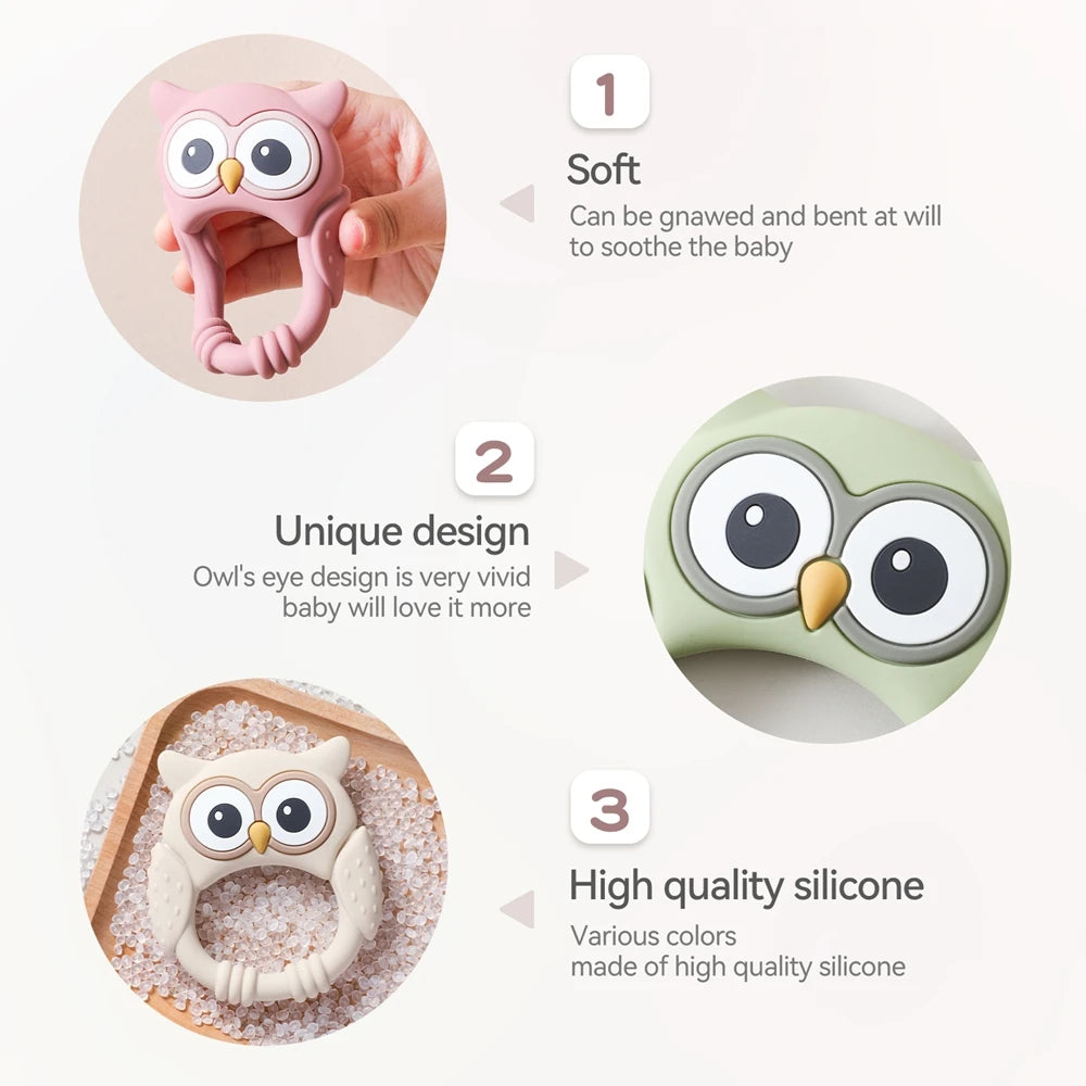 1PC Food Grade BPA Free Cartoon Owl Silicone Baby Teether SnugBubs Australia