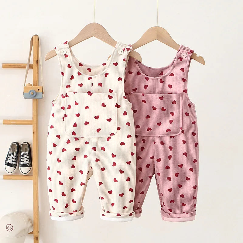 "Love Pants" Girls’ Corduroy Overalls SnugBubs Australia