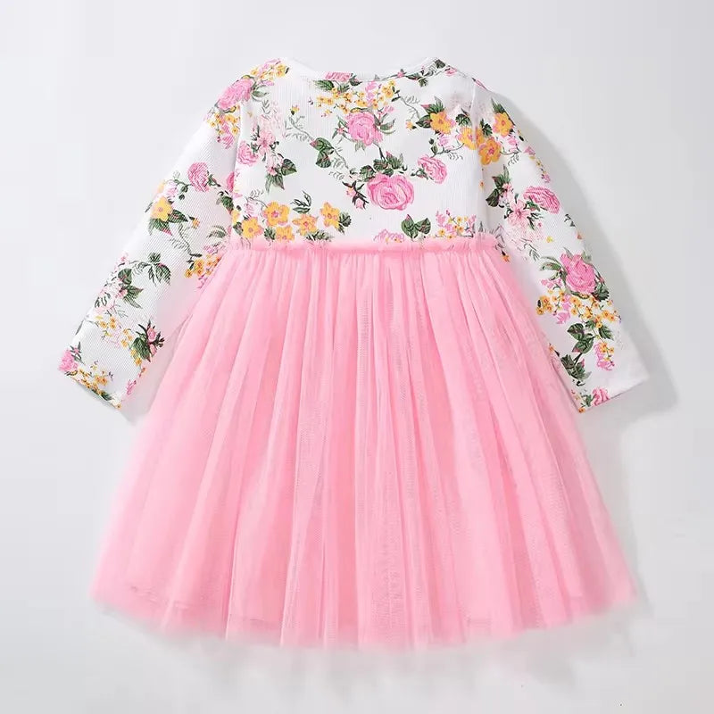  Spring Autumn Kids Clothes Baby Girls Long Sleeves Floral Mesh Princess Dresses Flowers Girls Birthday Party Dress - SnugBubs Australia