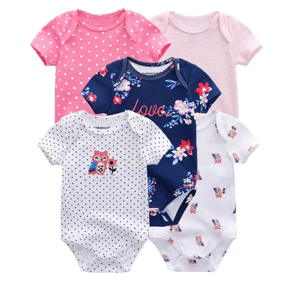 Kiddiezoom 5 Pcs/Lot Four Seasons Fashion Cartoon Short Sleeve Baby Boy Girl Bodysuits Soft 100%Cotton NewbornOnesies SnugBubs Australia