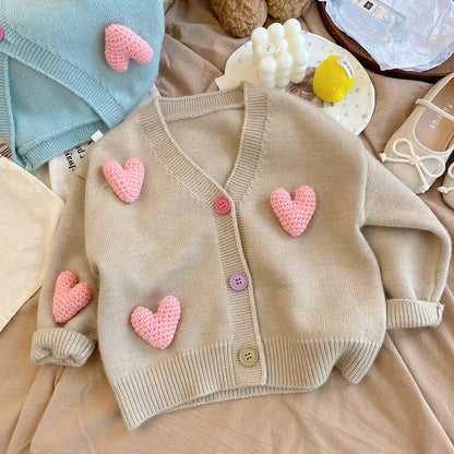 Girls Sweaters Coat Three-Dimensional Love Knitted Cardigan Jacket Autumn Winter Baby Girl Clothes Korean Kids Clothing 2-8Y SnugBubs Australia