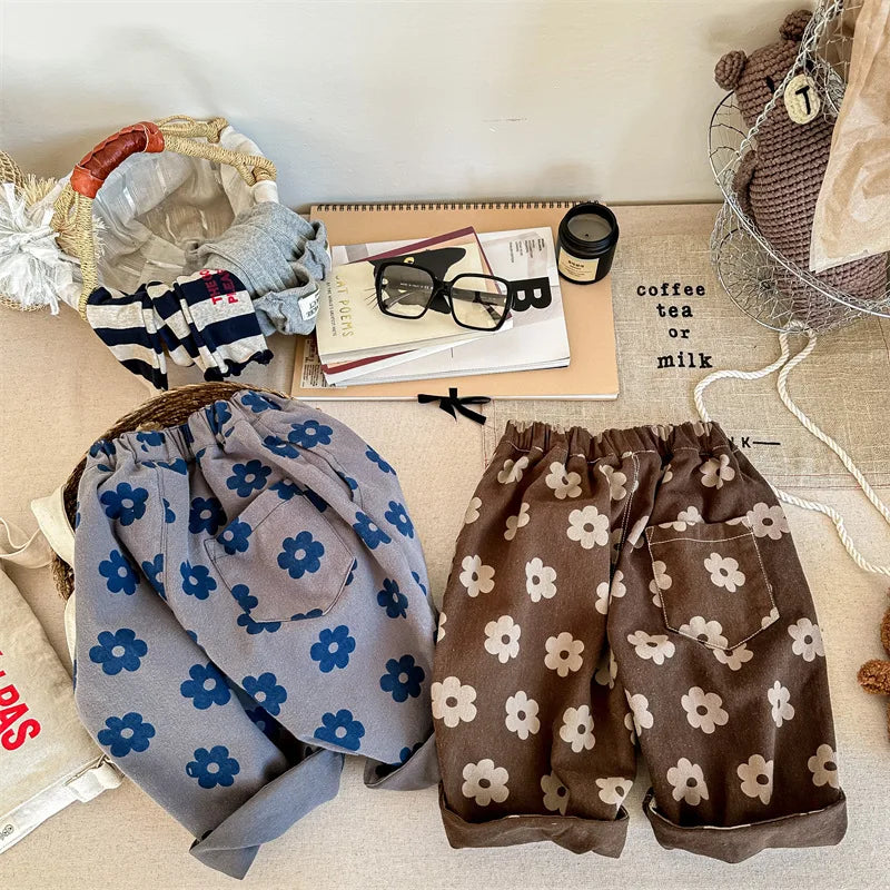 Autumn New Children Loose Trousers Vintage Flower Print Girls Harem Pants Baby Boys Casual Pants Cotton Baby Trousers Clothes SnugBubs Australia