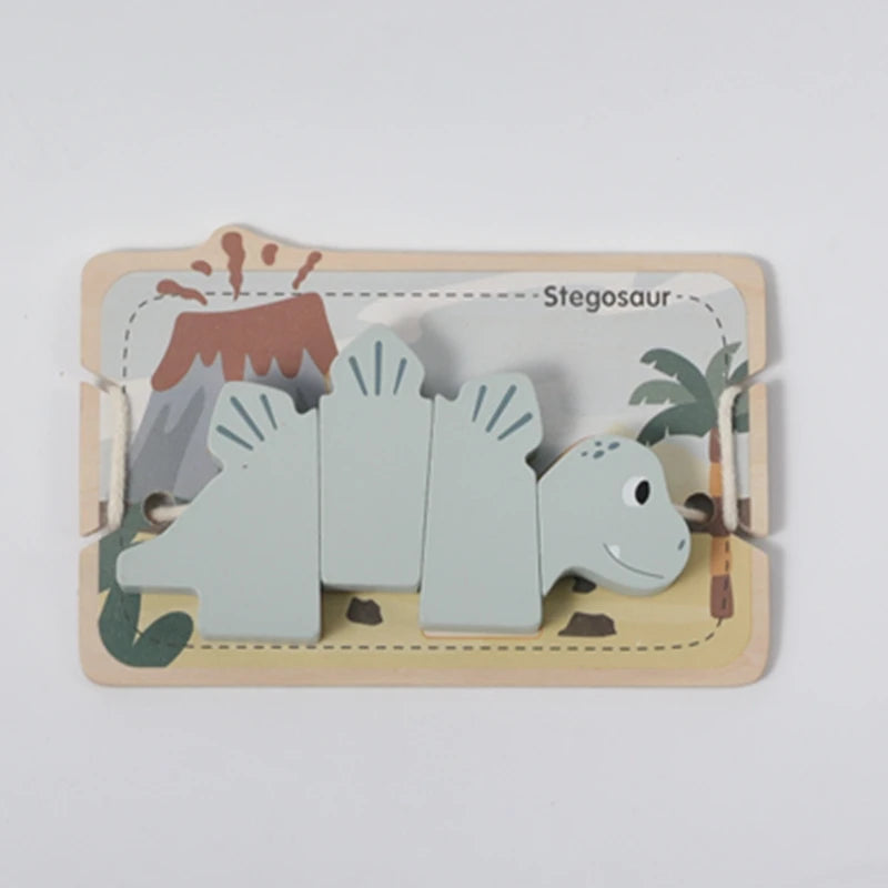 Montessori Wooden Dinosaur Threading Toy – Fine Motor Puzzle for Toddlers SnugBubs Australia