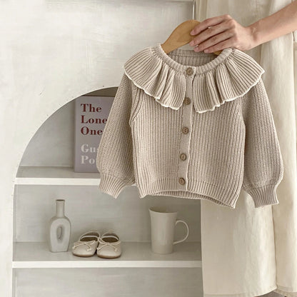 INS Spring and Autumn Infants' 0-3 Year Old Girl Baby Fashion Ruffle Collar Knitted Coat Small Cardigan Sweater Top SnugBubs Australia