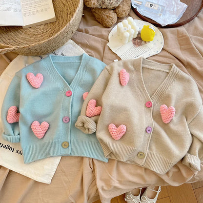 Girls Sweaters Coat Three-Dimensional Love Knitted Cardigan Jacket Autumn Winter Baby Girl Clothes Korean Kids Clothing 2-8Y SnugBubs Australia