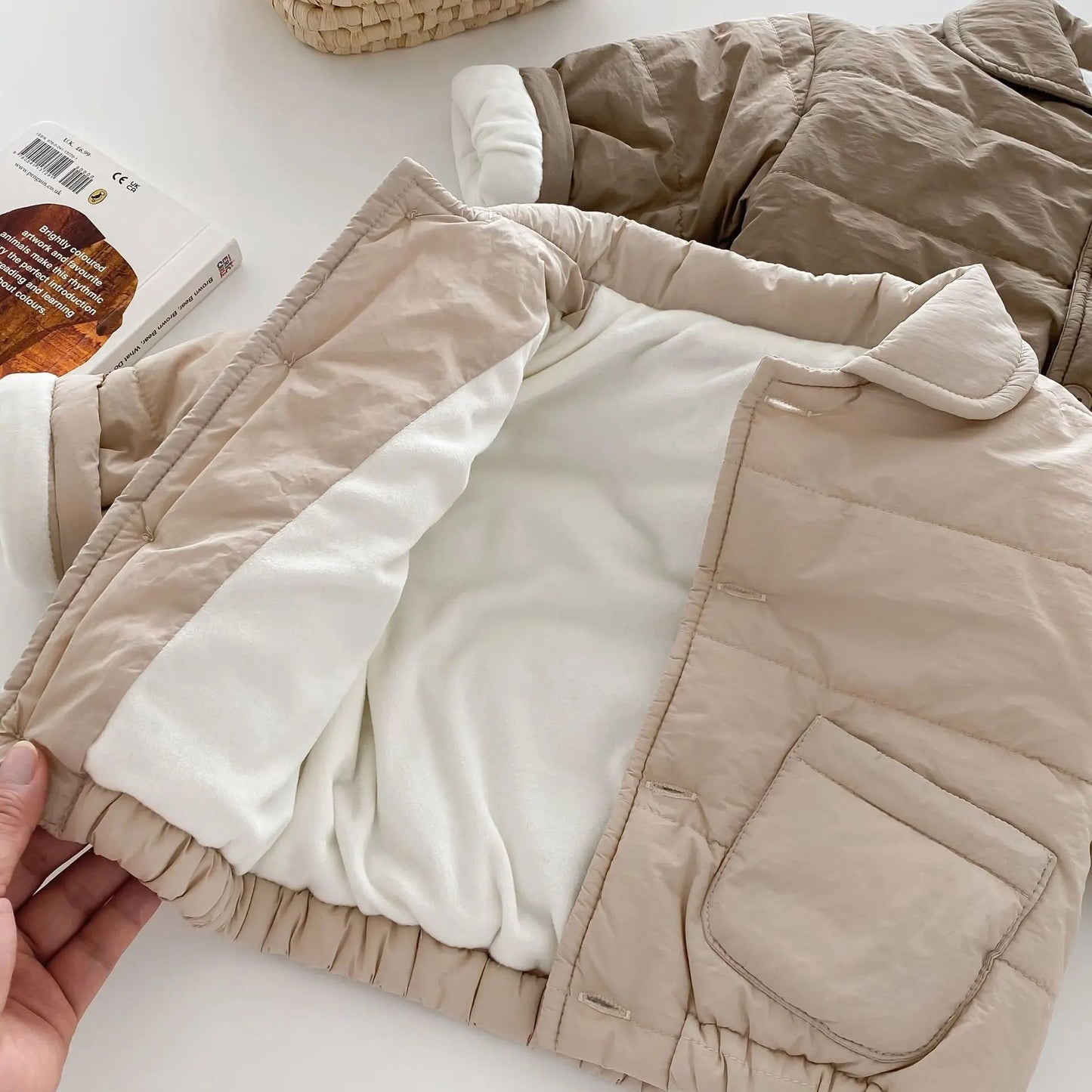 Solid Color Fur-Lined Warm Coat with Pockets SnugBubs Australia