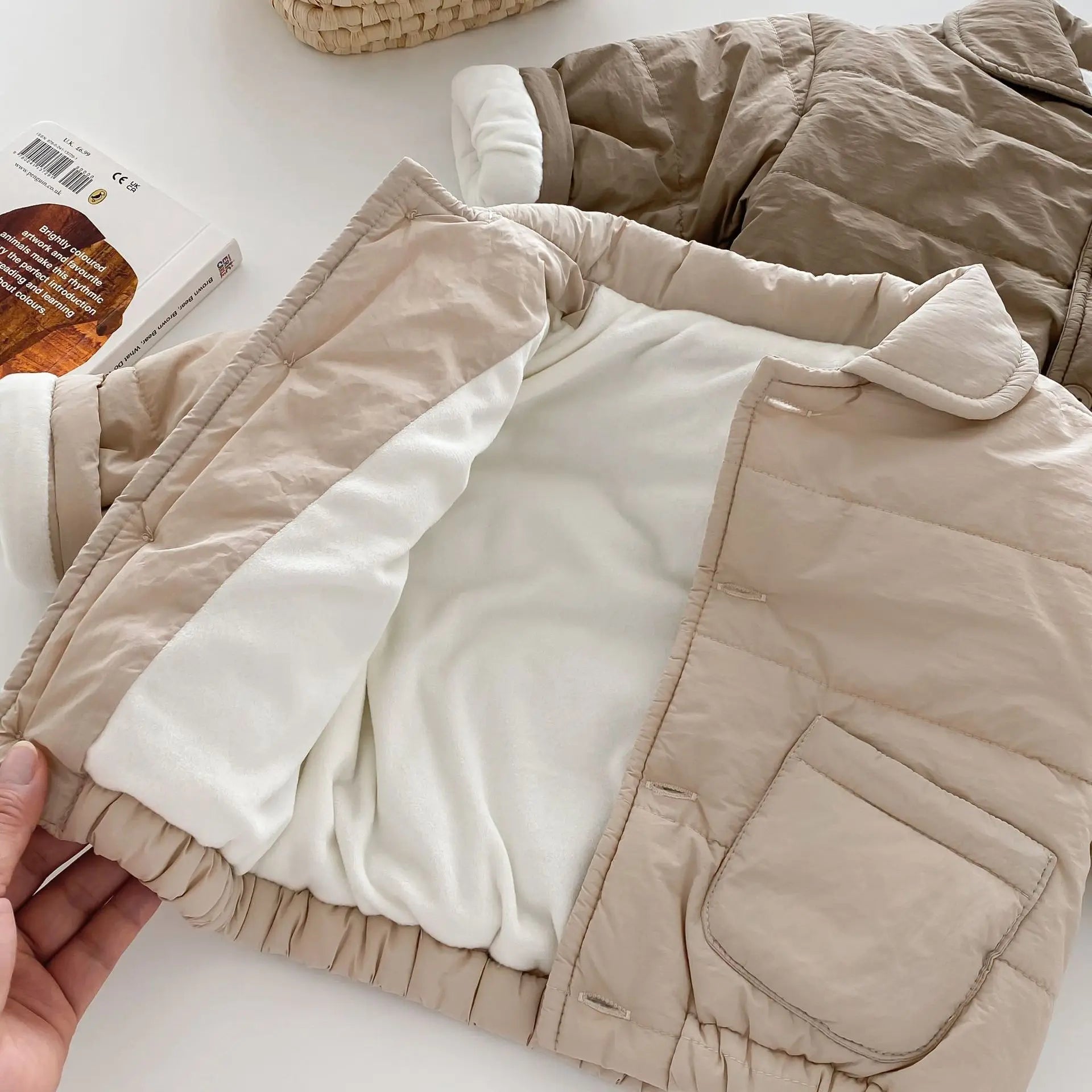 Solid Color Fur-Lined Warm Coat with Pockets SnugBubs Australia