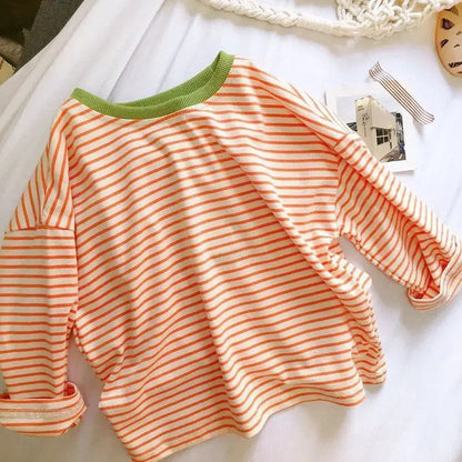 Kids’ Striped Long Sleeve Cotton T-Shirt SnugBubs Australia