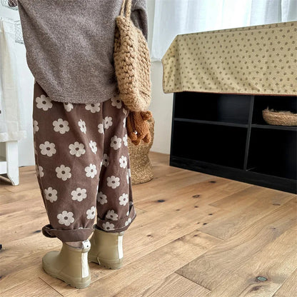 Autumn New Children Loose Trousers Vintage Flower Print Girls Harem Pants Baby Boys Casual Pants Cotton Baby Trousers Clothes SnugBubs Australia