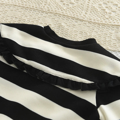 Long Sleeve Pleated Stripe Top & Bell-Bottom Pants Set SnugBubs Australia