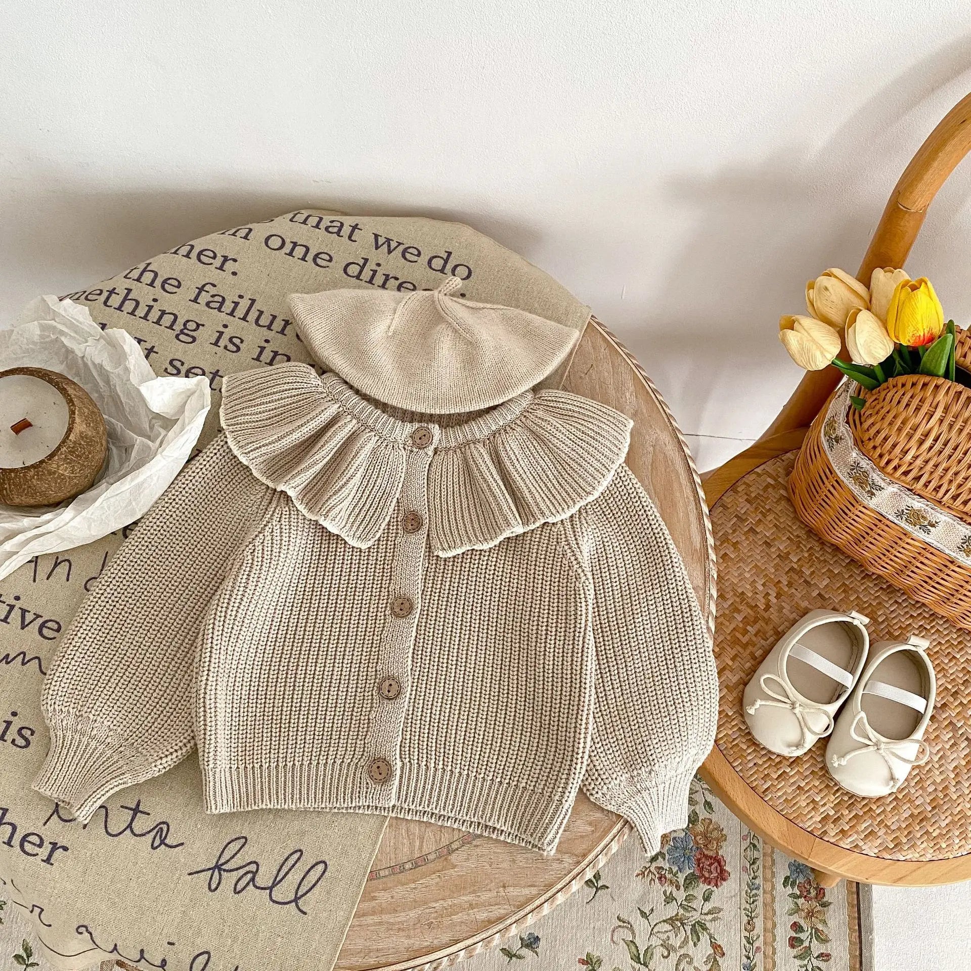 INS Spring and Autumn Infants' 0-3 Year Old Girl Baby Fashion Ruffle Collar Knitted Coat Small Cardigan Sweater Top SnugBubs Australia