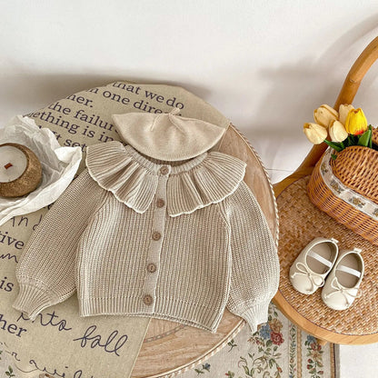 INS Spring and Autumn Infants' 0-3 Year Old Girl Baby Fashion Ruffle Collar Knitted Coat Small Cardigan Sweater Top SnugBubs Australia