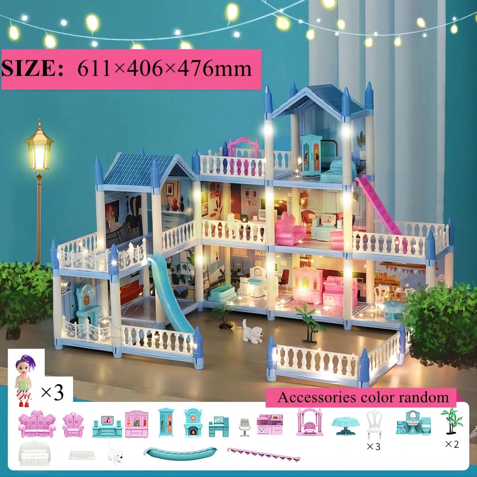 Children's Music Doll House Assembly Villa House 3D DIY Dream Princess Castle Villa Assembly Doll House Set Toy Girl Family Toy - SnugBubs Australia