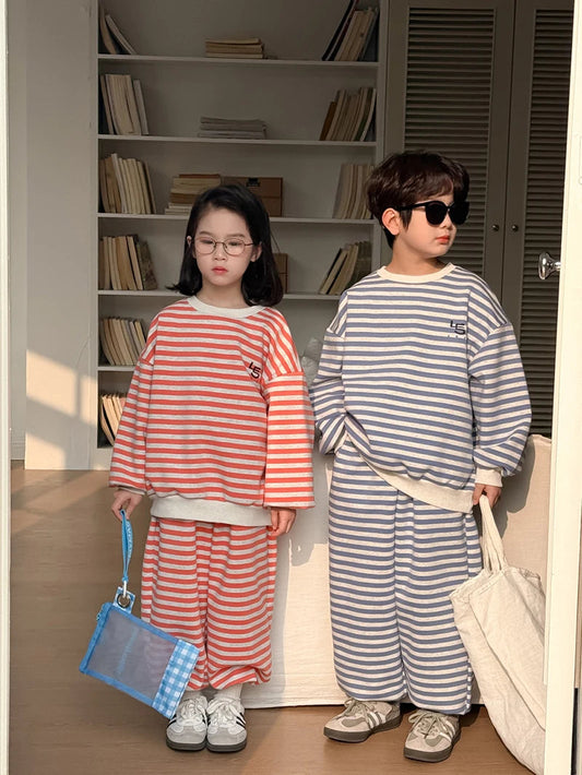 Spring Children's Clothes Boys' Tracksuit Kid's O-Neck Hoodie Set Girls' Korea Striped Letter Printed Sweatshirt 2Pcs Suit SnugBubs Australia
