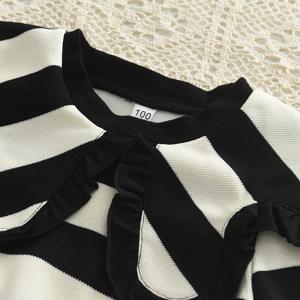 Long Sleeve Pleated Stripe Top & Bell-Bottom Pants Set SnugBubs Australia