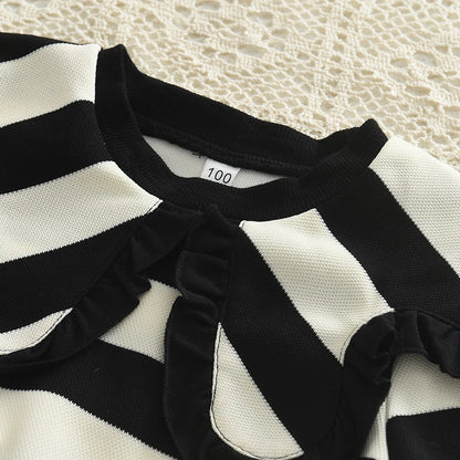 Long Sleeve Pleated Stripe Top & Bell-Bottom Pants Set SnugBubs Australia