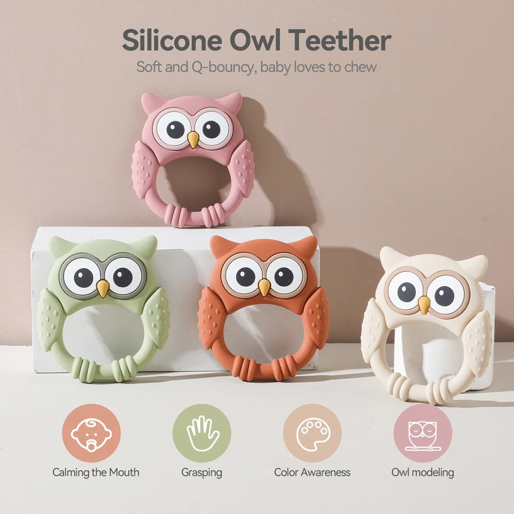 1PC Food Grade BPA Free Cartoon Owl Silicone Baby Teether SnugBubs Australia