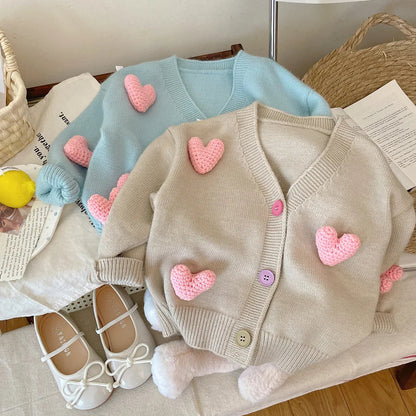 Girls Sweaters Coat Three-Dimensional Love Knitted Cardigan Jacket Autumn Winter Baby Girl Clothes Korean Kids Clothing 2-8Y SnugBubs Australia