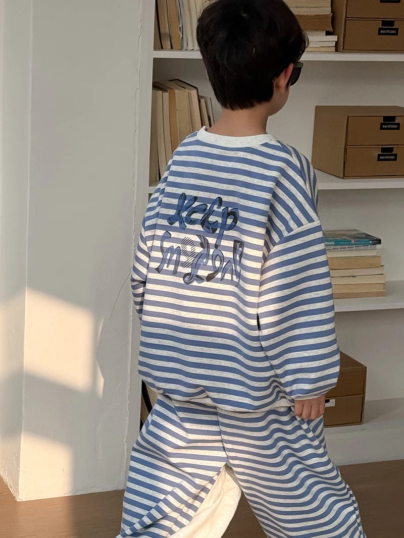 Spring Children's Clothes Boys' Tracksuit Kid's O-Neck Hoodie Set Girls' Korea Striped Letter Printed Sweatshirt 2Pcs Suit SnugBubs Australia