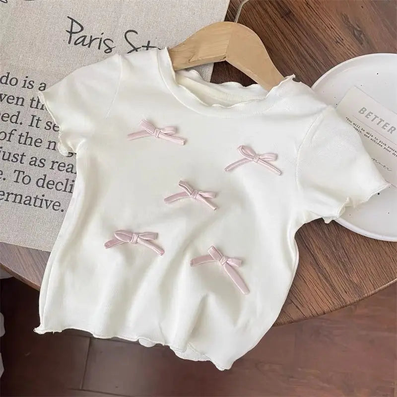 Girls' 2-Piece Outfit – Bow Short Sleeve Top & Plaid Wide-Leg Pants SnugBubs Australia