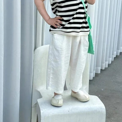Baby Boy Girl Pant Cotton and Linen Cropped Trousers Child Trousers Long Kid Summer Pant Baby Infant Clothes SnugBubs Australia