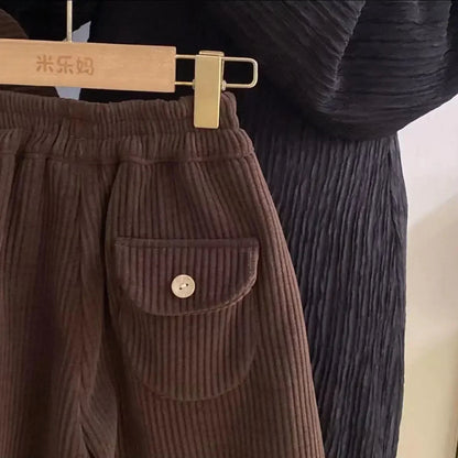 Boys Girls Korean Corduroy Stand Up Collar Single Breasted Top+ Pants Spring Autumn Set Children's Casual Two-piece Set Clothing SnugBubs Australia