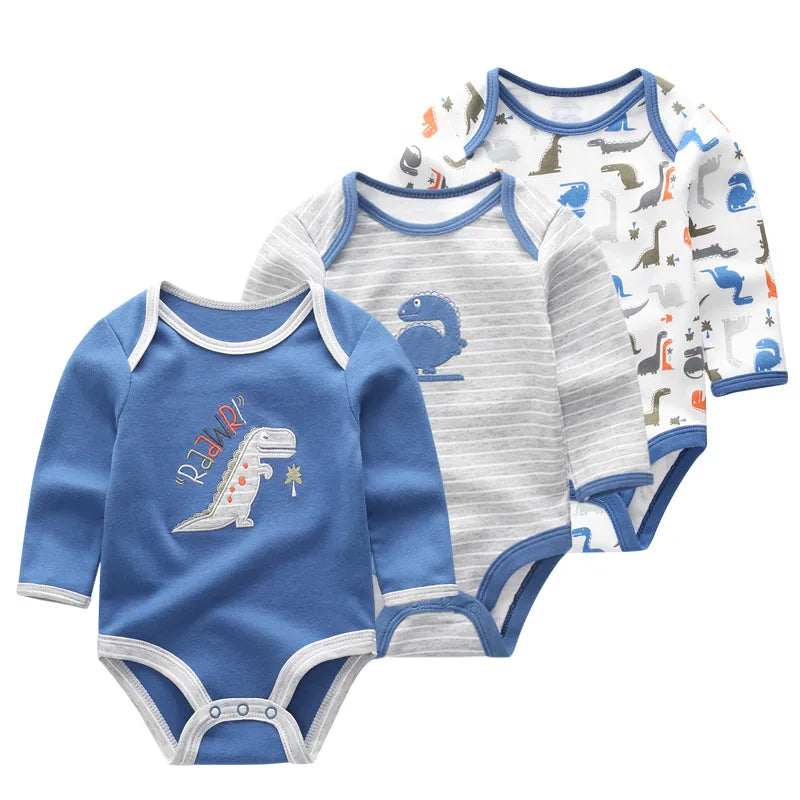 100% Cotton Long Sleeve Newborn Bodysuit (3 Packs Onsies) - SnugBubs Australia