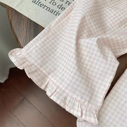 Girls' 2-Piece Outfit – Bow Short Sleeve Top & Plaid Wide-Leg Pants SnugBubs Australia