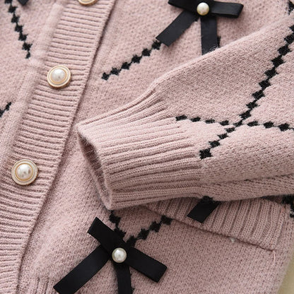 2PC Knitted Sweatshirt & Pants Set with Bow