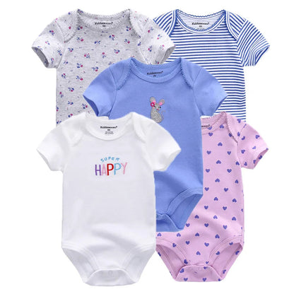 Kiddiezoom 5 Pcs/Lot Four Seasons Fashion Cartoon Short Sleeve Baby Boy Girl Bodysuits Soft 100%Cotton NewbornOnesies SnugBubs Australia
