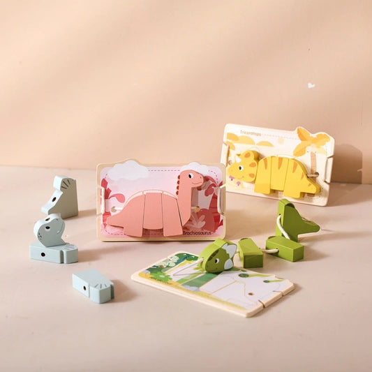 Montessori Wooden Dinosaur Threading Toy – Fine Motor Puzzle for Toddlers SnugBubs Australia