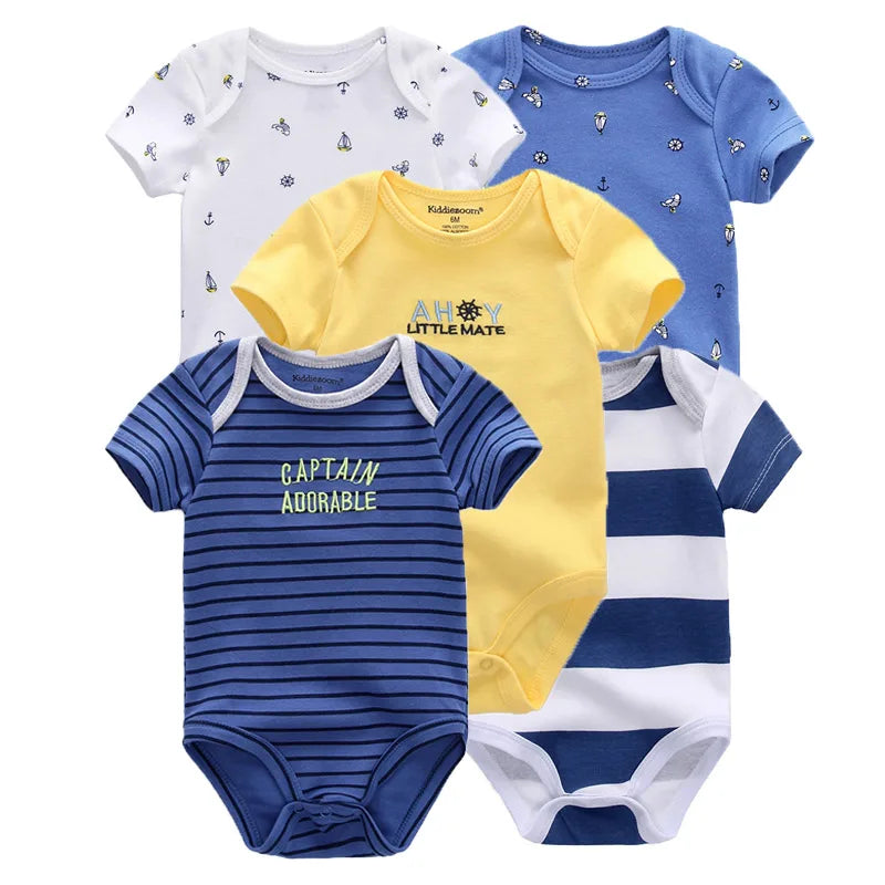 Kiddiezoom 5 Pcs/Lot Four Seasons Fashion Cartoon Short Sleeve Baby Boy Girl Bodysuits Soft 100%Cotton NewbornOnesies SnugBubs Australia